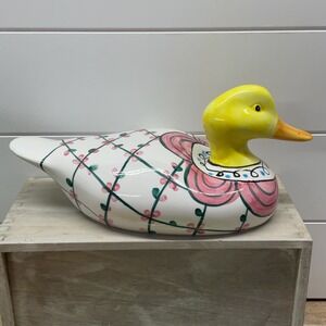 Bella Casa by Ganz Ceramic Duck Figurine Floral Lattice Hand Painted BC 1297